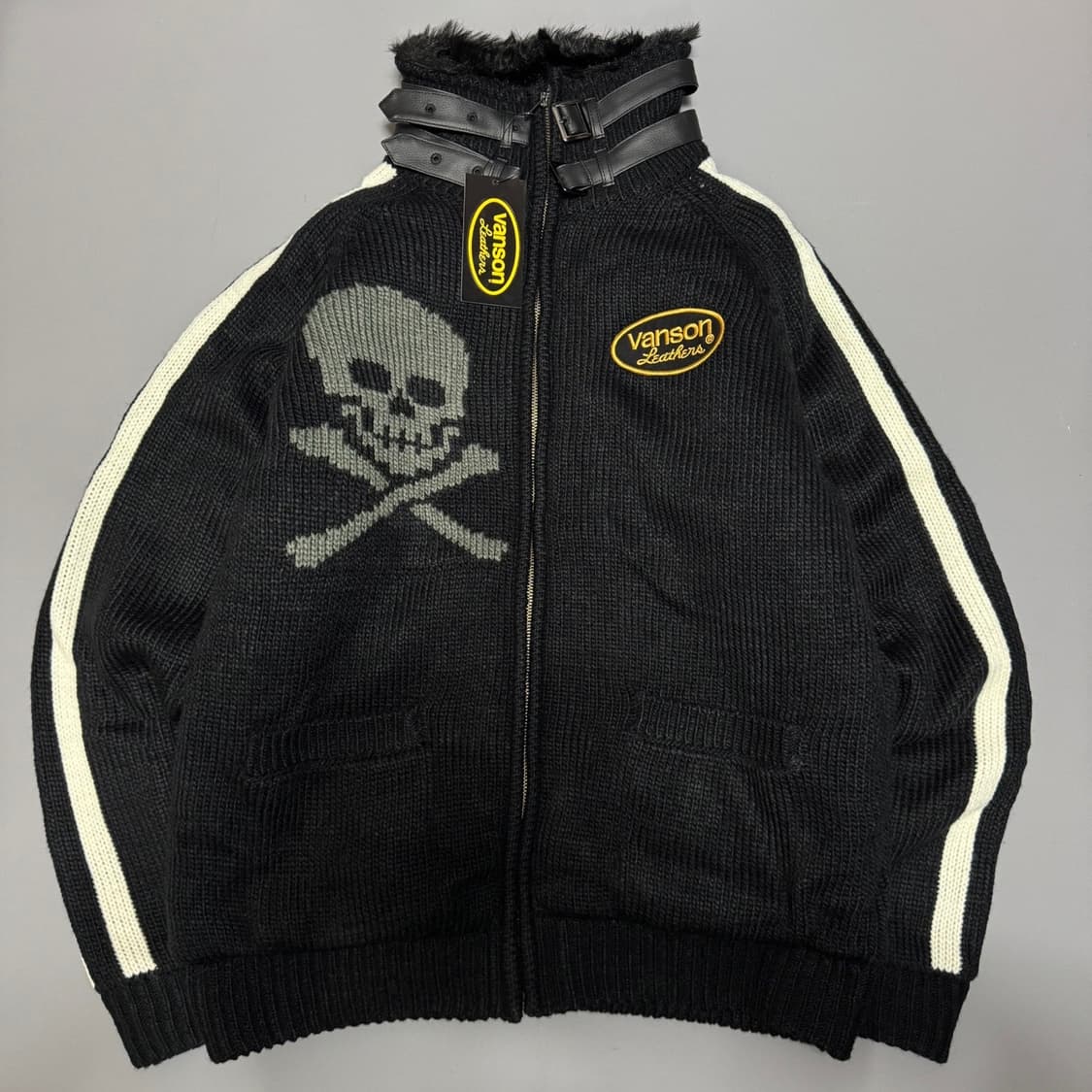 VANSON 블랙컬러 양면 로고 하이넥 코위찬 집업 니트 자켓 상품이미지7