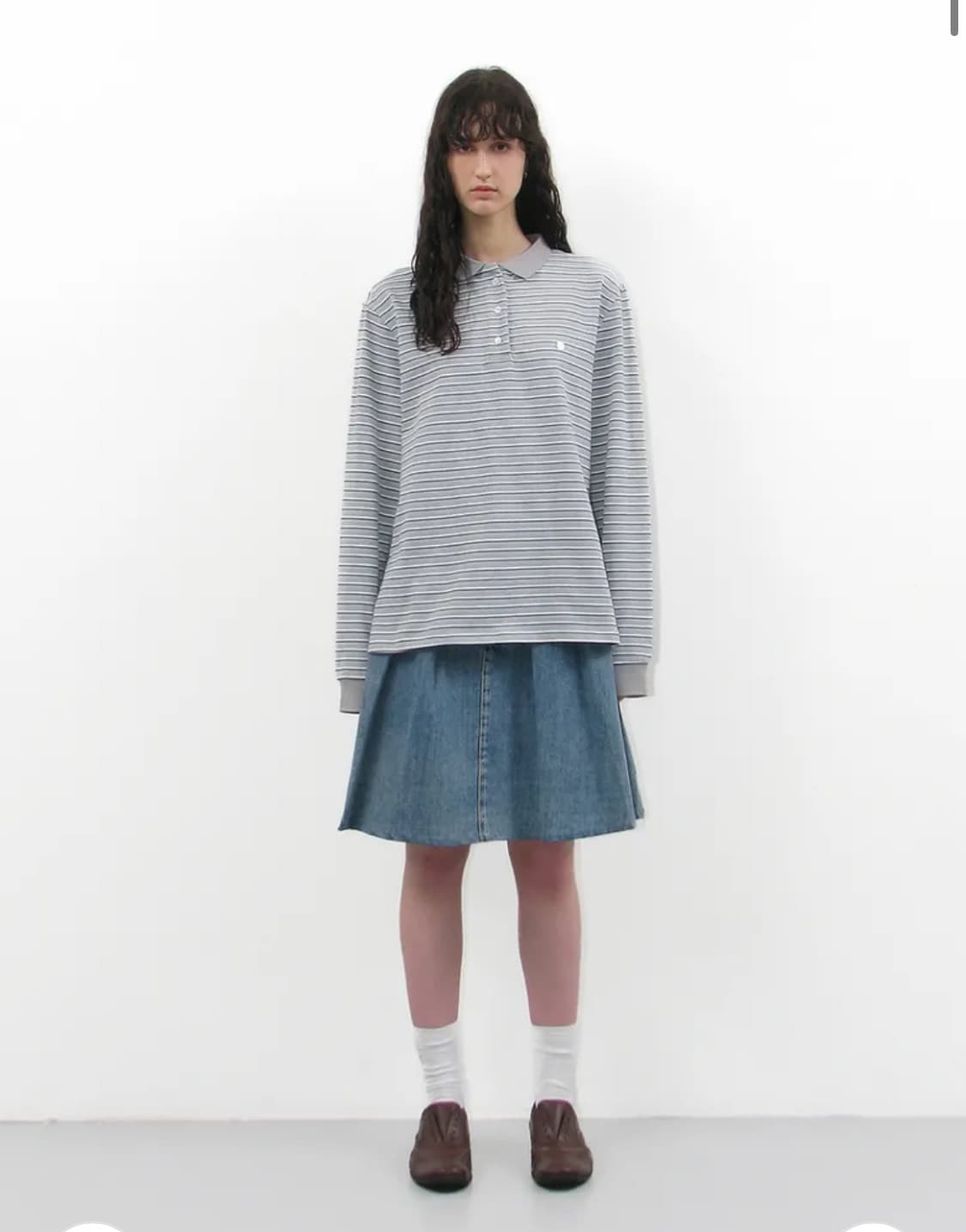 파르티멘토 우먼 스트라이프 롱슬리브 폴로 티 라이크그레이 상품이미지1