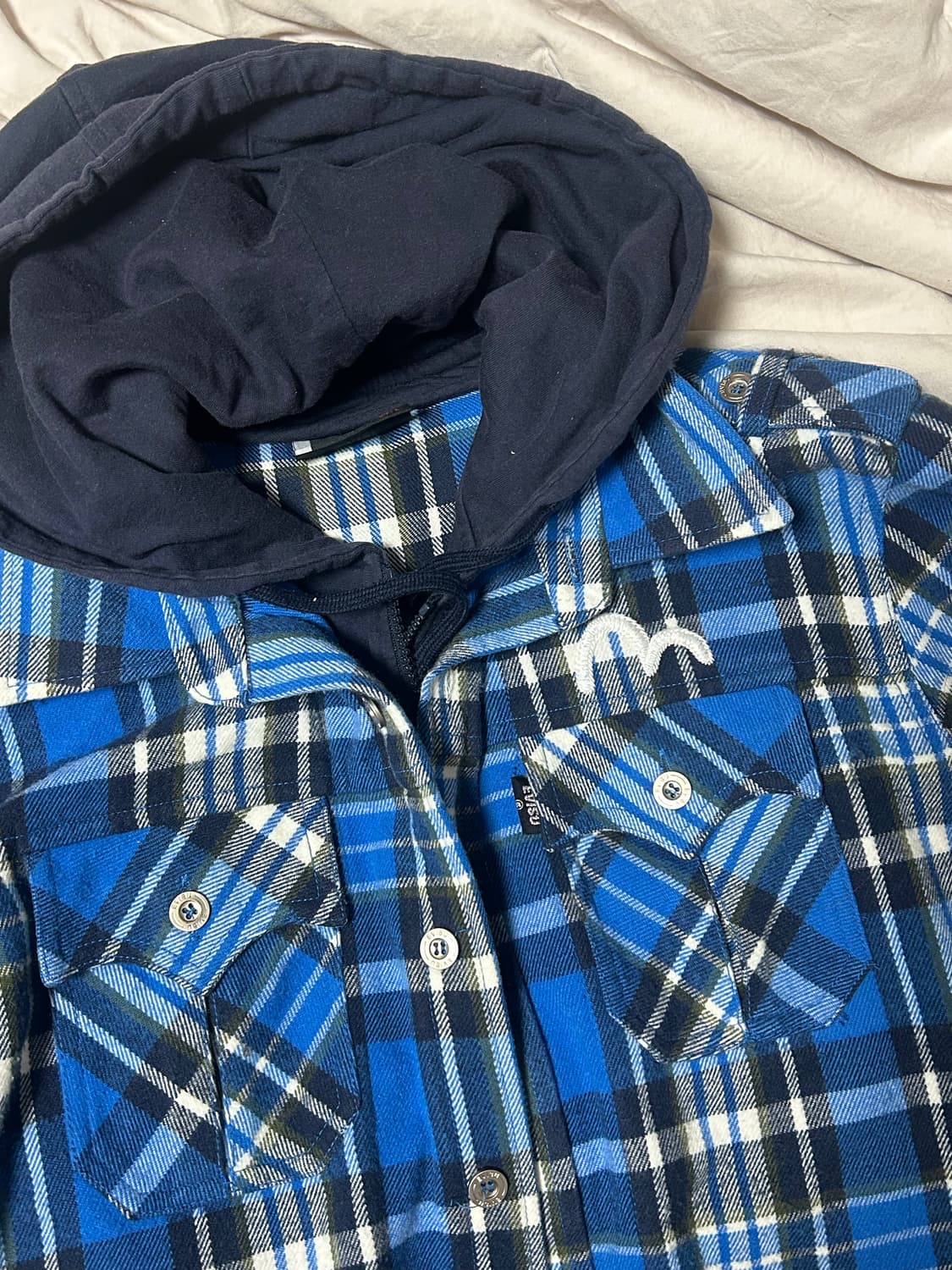 에비수 체크 모직 후드레이어드 셔츠 상품이미지3