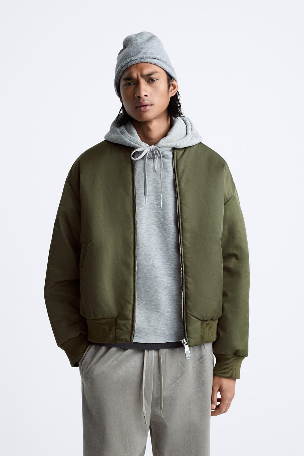 [새상품] 자라 퀼티드 오버사이즈 봄버 자켓 카키 MA-1 상품이미지1