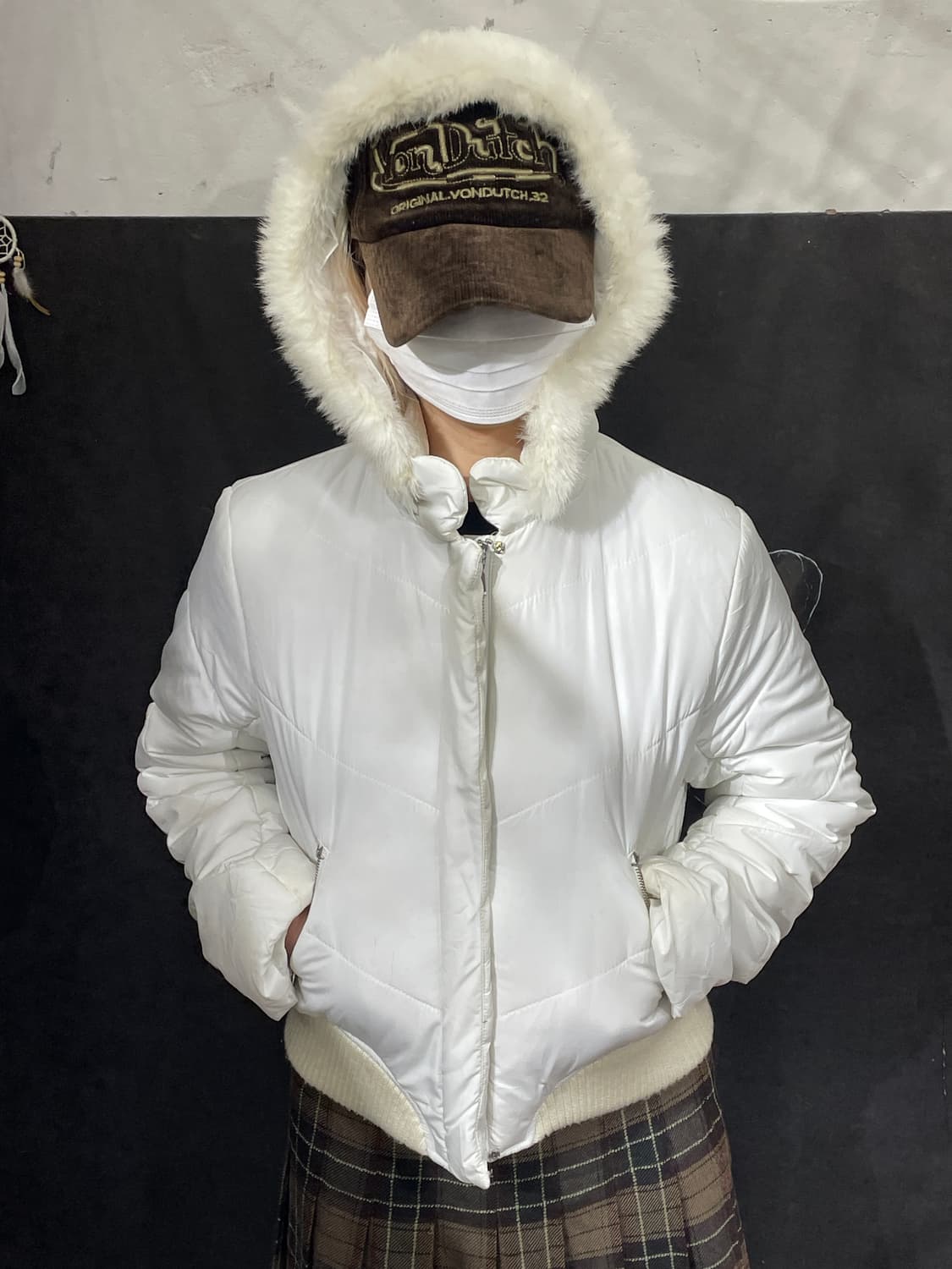 일본빈티지 울프죠 크롭 후드 퍼 푸퍼 패딩 L 상품이미지3