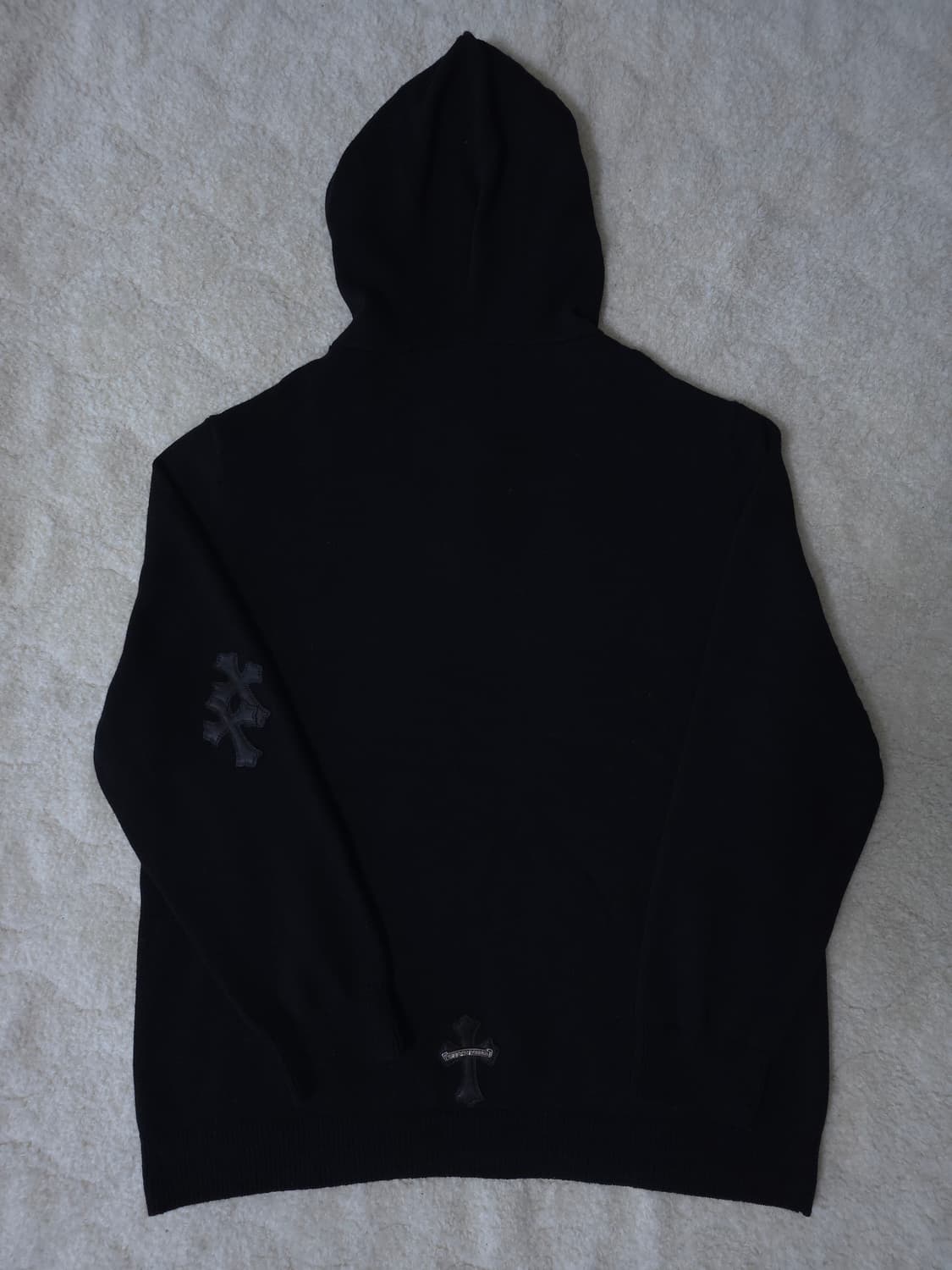 [XL] 크롬하츠 레더패치 캐시미어 후드 블랙 상품이미지2