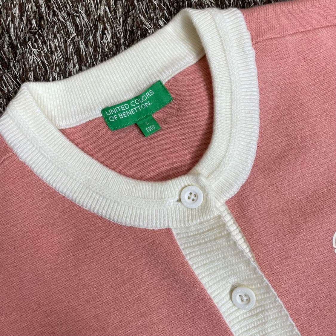 베네통 Benetton 핑크 라운드넥 니트 가디건 S (90) 상품이미지2