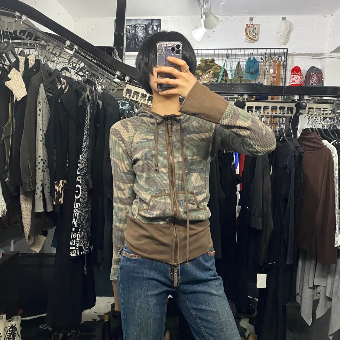 G.O.A 카모 와플 슬림핏 후드집업 상품이미지1