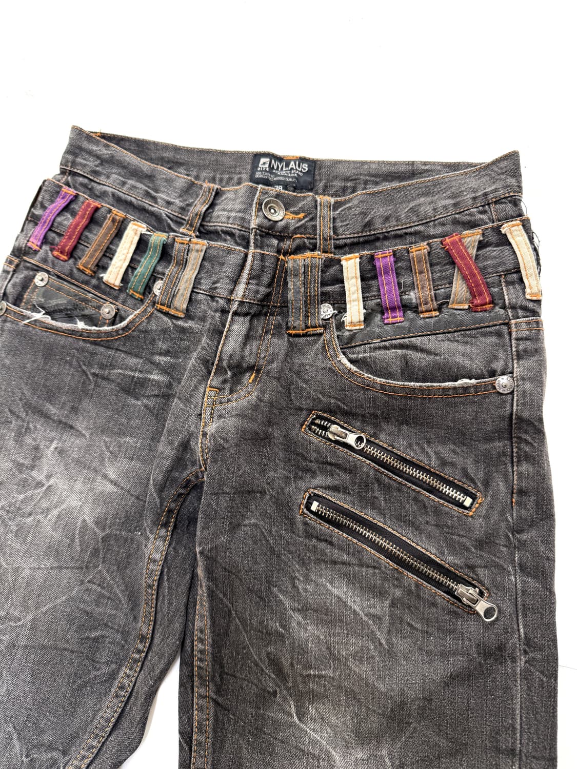 NYLAUS 멀티 벨트디테일 워싱 블랙 데님 팬츠 상품이미지2