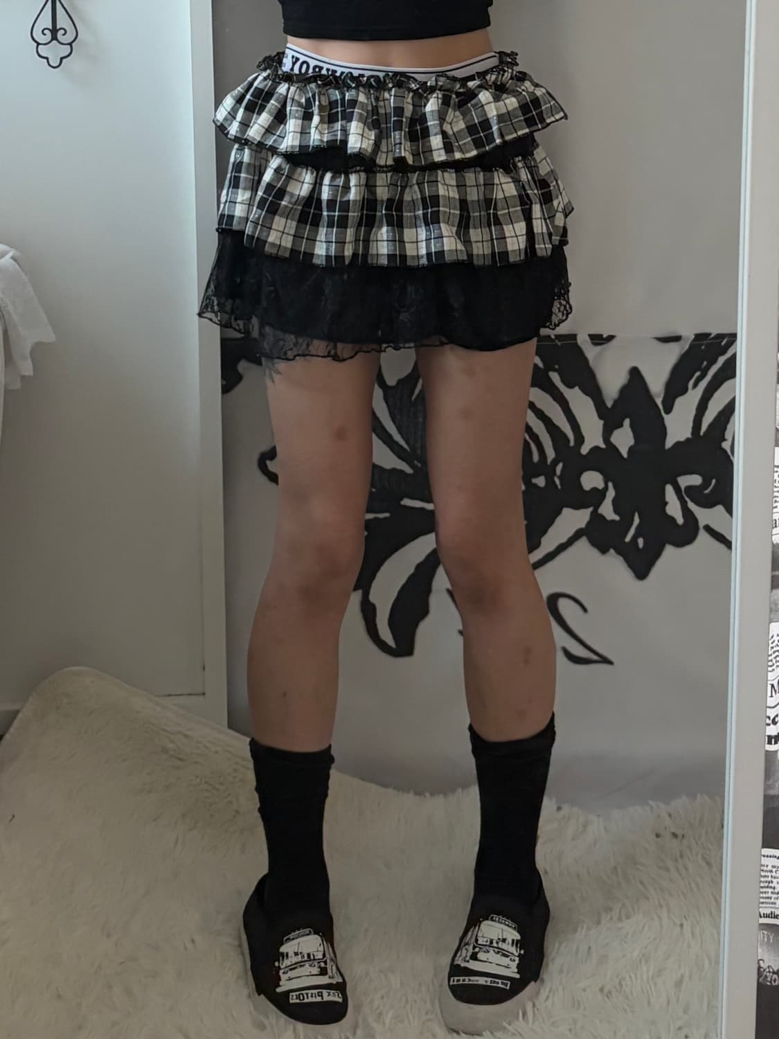  checkered lace cancan skirt  상품이미지5