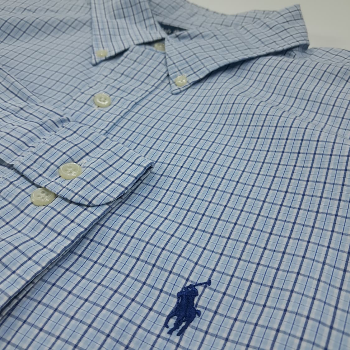 CL434 XL 폴로 90s 말레이시아판 코튼 체크 블루 셔츠 남방 상품이미지4
