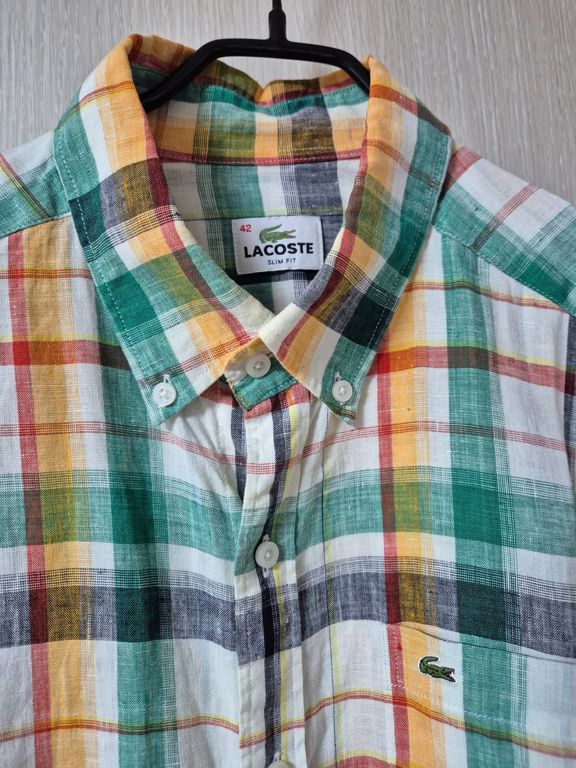 라코스테 멀티컬러 체크 셔츠 린넨100% 남방 105 상품이미지3