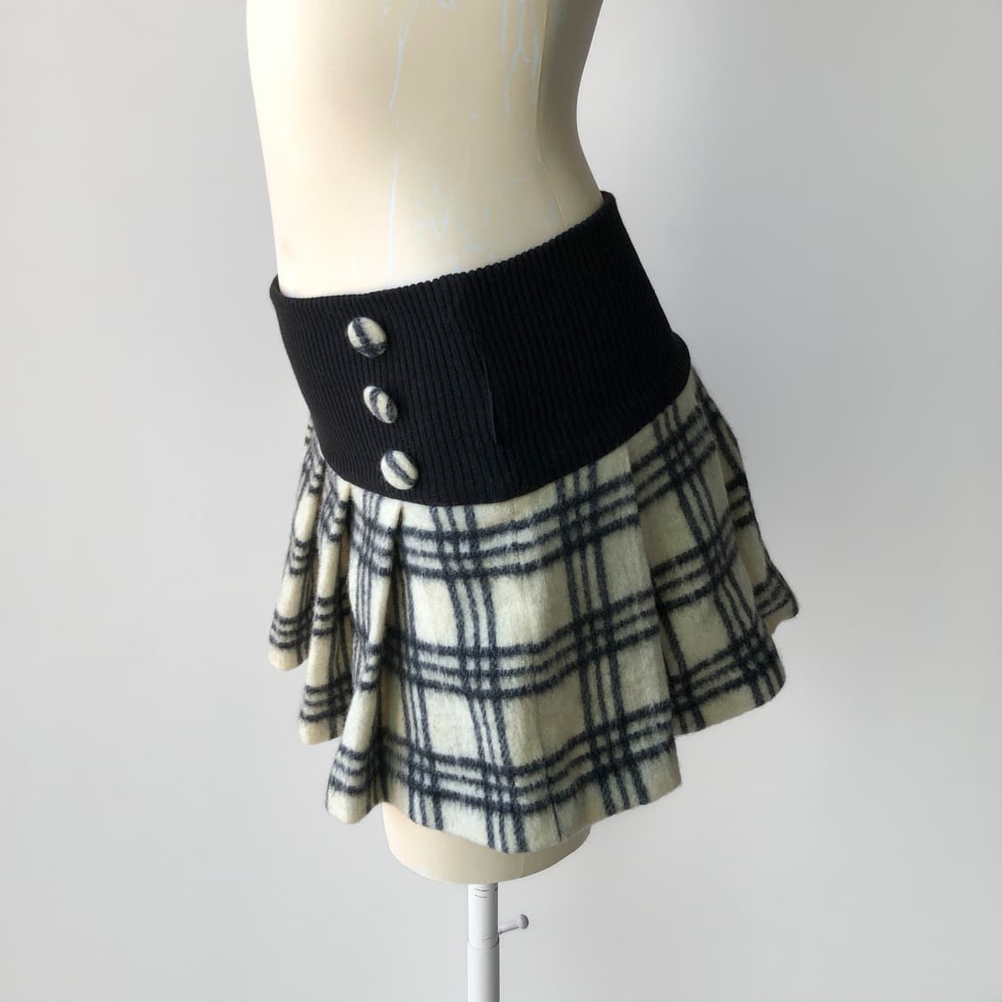 울 크림 체크 플리츠 미니 스커트  상품이미지2