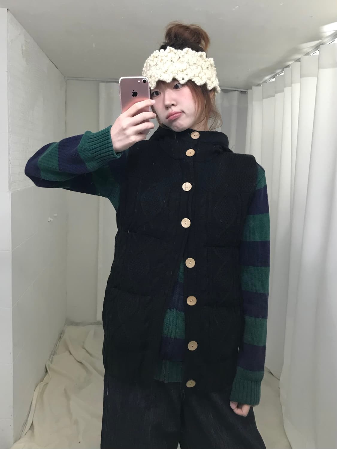 빈티지 모리 블랙 니트 패딩 조끼 베스트 상품이미지1