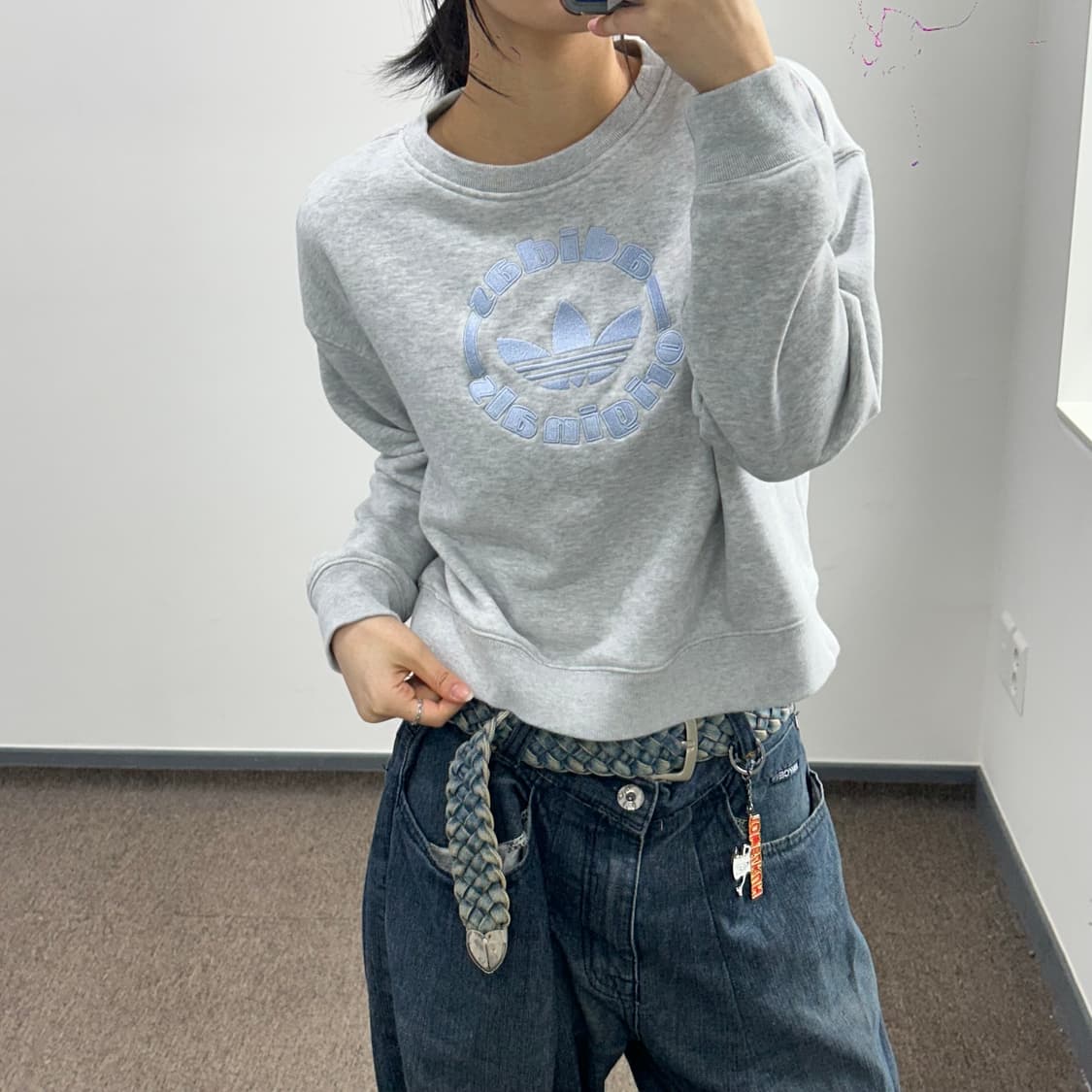 Adidas 아디다스 라이트블루 자수 로고 멜란지 맨투맨 상품이미지2