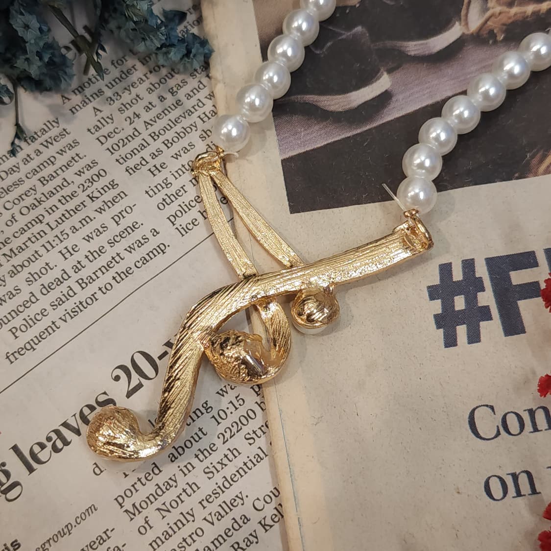 90s 프랑스 빈티지 목걸이 음표 진주 목걸이 진주 팬던트 상품이미지7