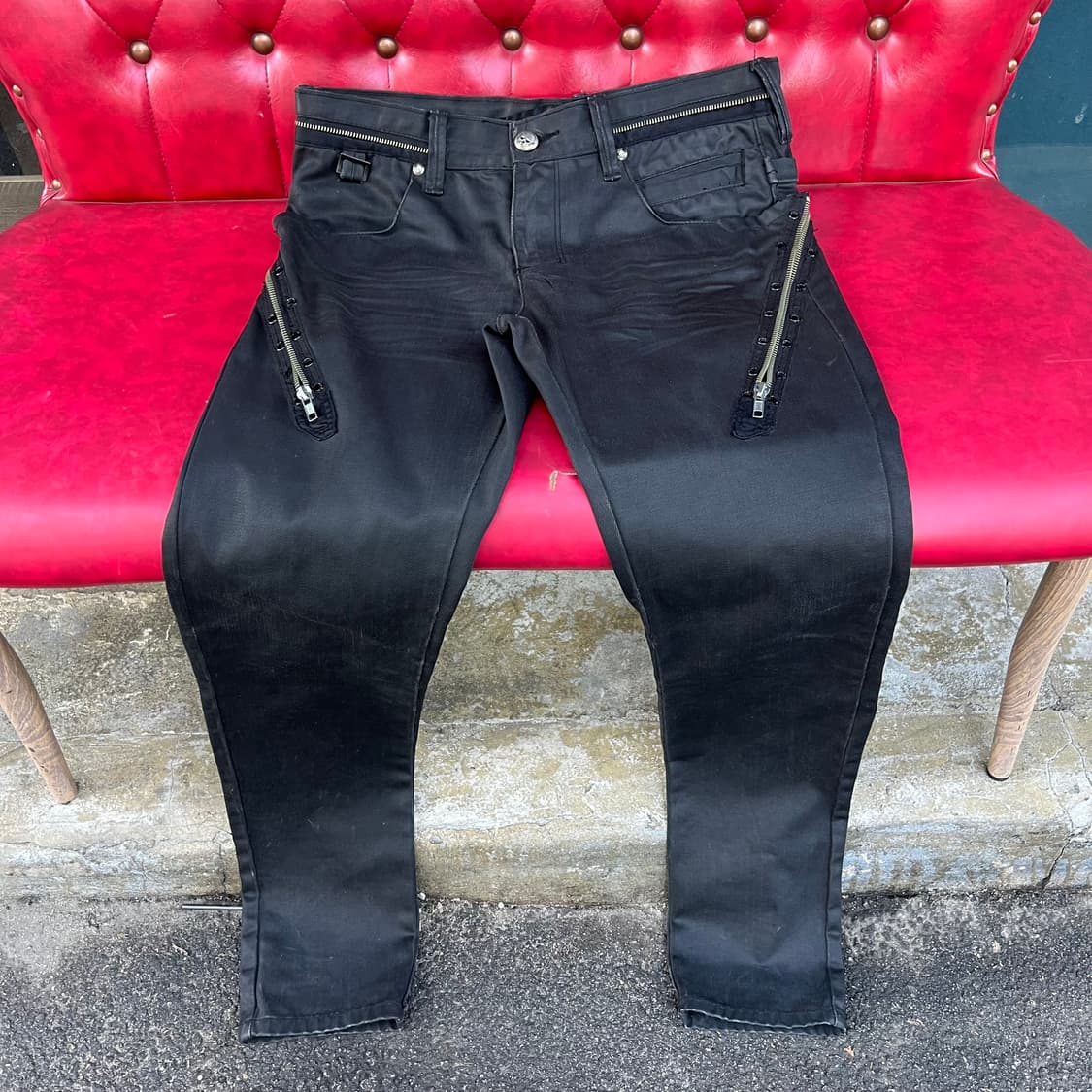 Lovelessism 지퍼 본디지 블랙 코티드 진 상품이미지4