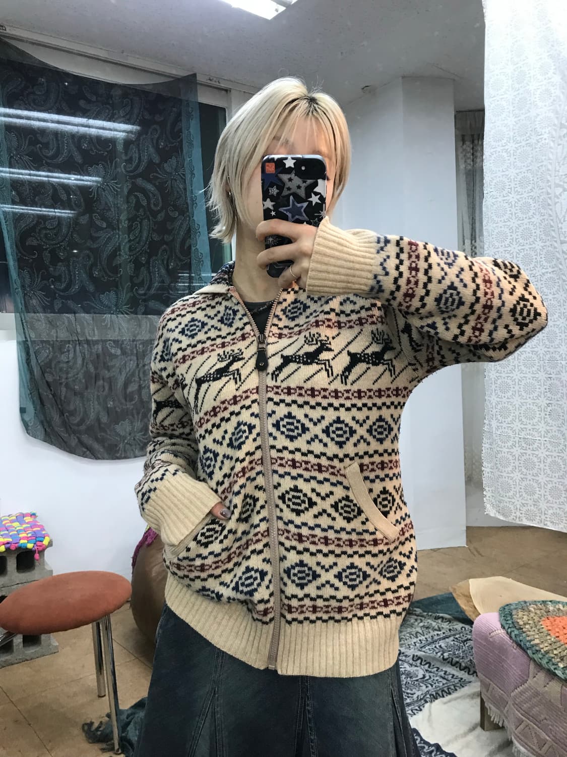 빈티지 여성 에스닉 니트 후드집업  상품이미지2