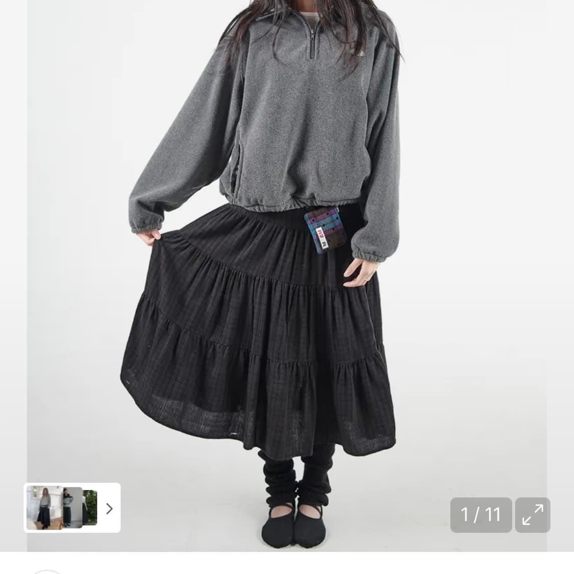 무음 투웨이 버튼 셔링 스커트 상품이미지1