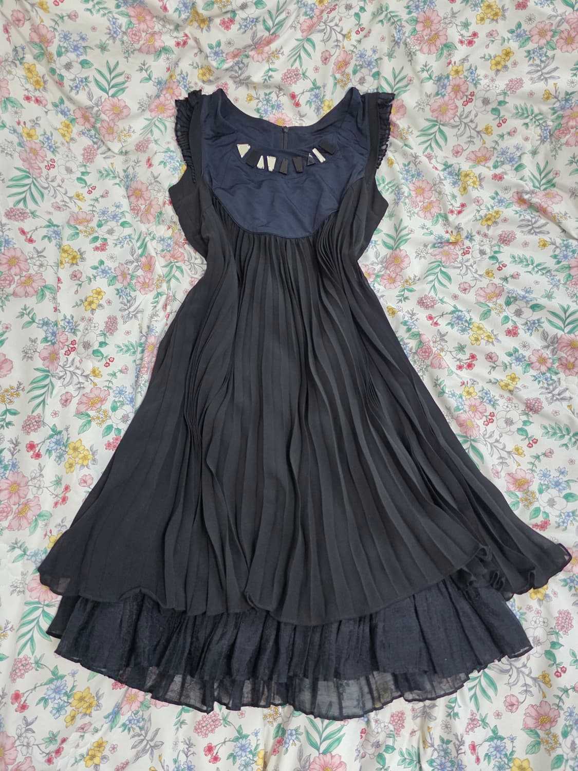 빈티지)블랙 고딕 로리타st 플리츠 y2k페어리레이어드 캉캉 민소매원피스 상품이미지1
