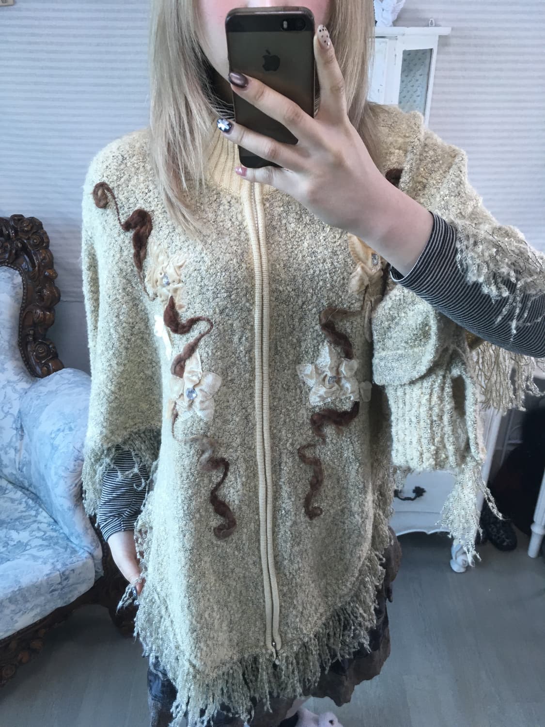 일본빈티지 페일 옐로우 보카시 케이프 투웨이 집업 상품이미지2