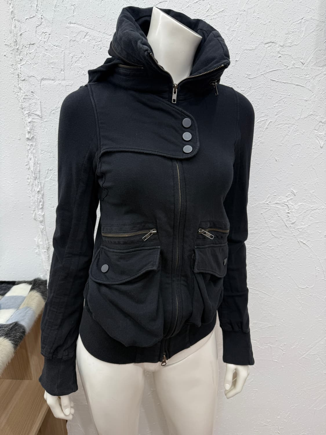 빈티지 Spiral Girl 버튼 하이넥 카라 슬림 집업 상품이미지2