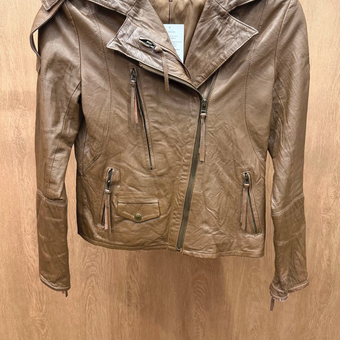 빈티지 레더 라이더 자켓 숄더 스트랩 디테일 레귤러핏 브라운 상품이미지5