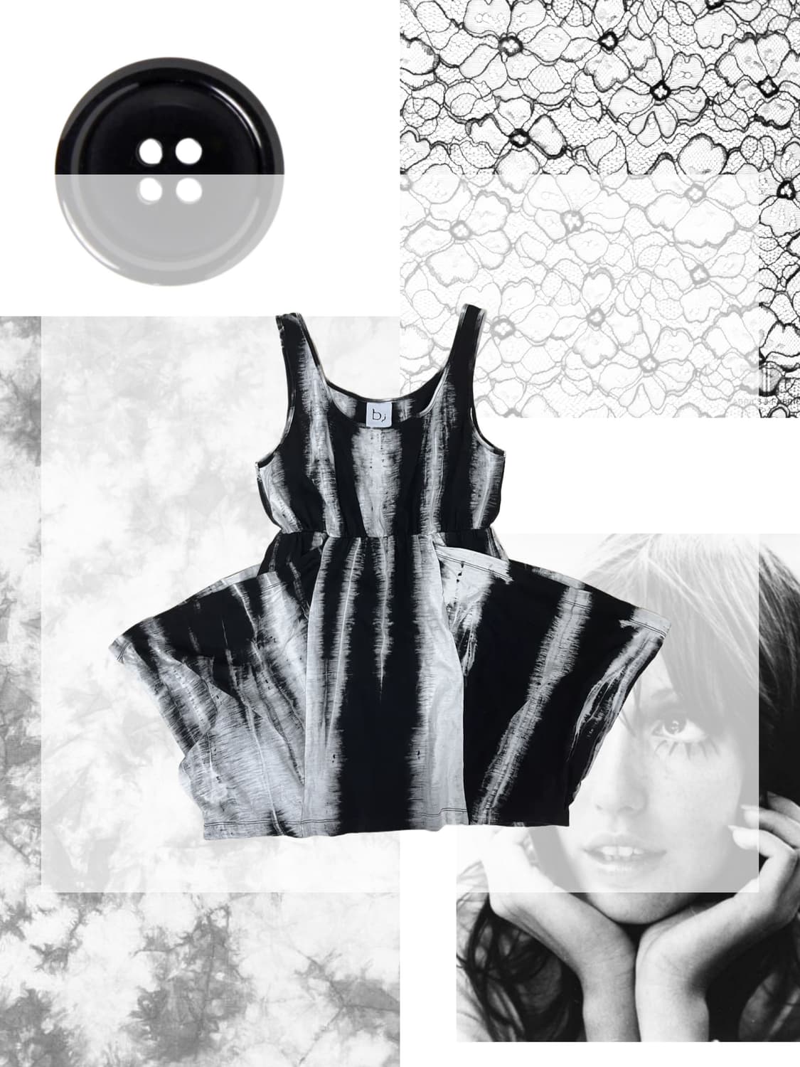 빈티지 블랙앤화이트 타이다이 원피스 상품이미지1