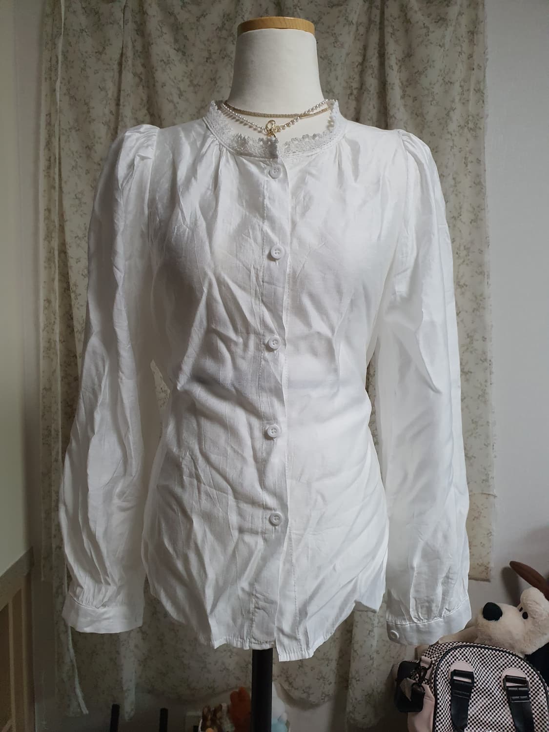 [빈티지] 레이스 퍼프 블라우스 화이트 상품이미지1