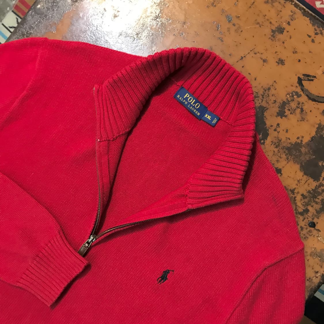 폴로랄프로렌 레드 코튼 반집업 풀오버 남성 115 빅사이즈  상품이미지3