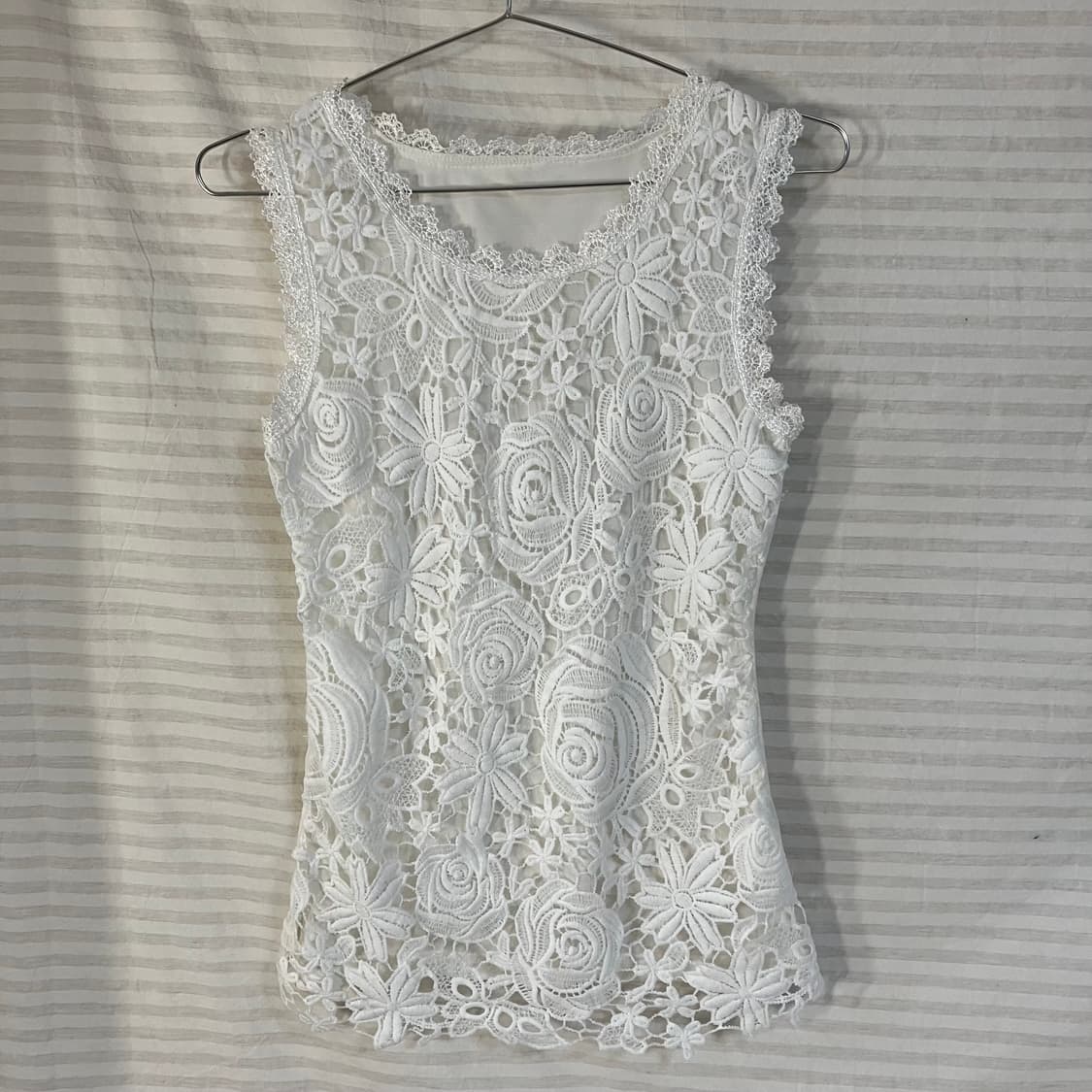 빈티지 화이트 플라워 레이스 나시 블라우스 o-995 y2k 스트릿 갸루 상품이미지1