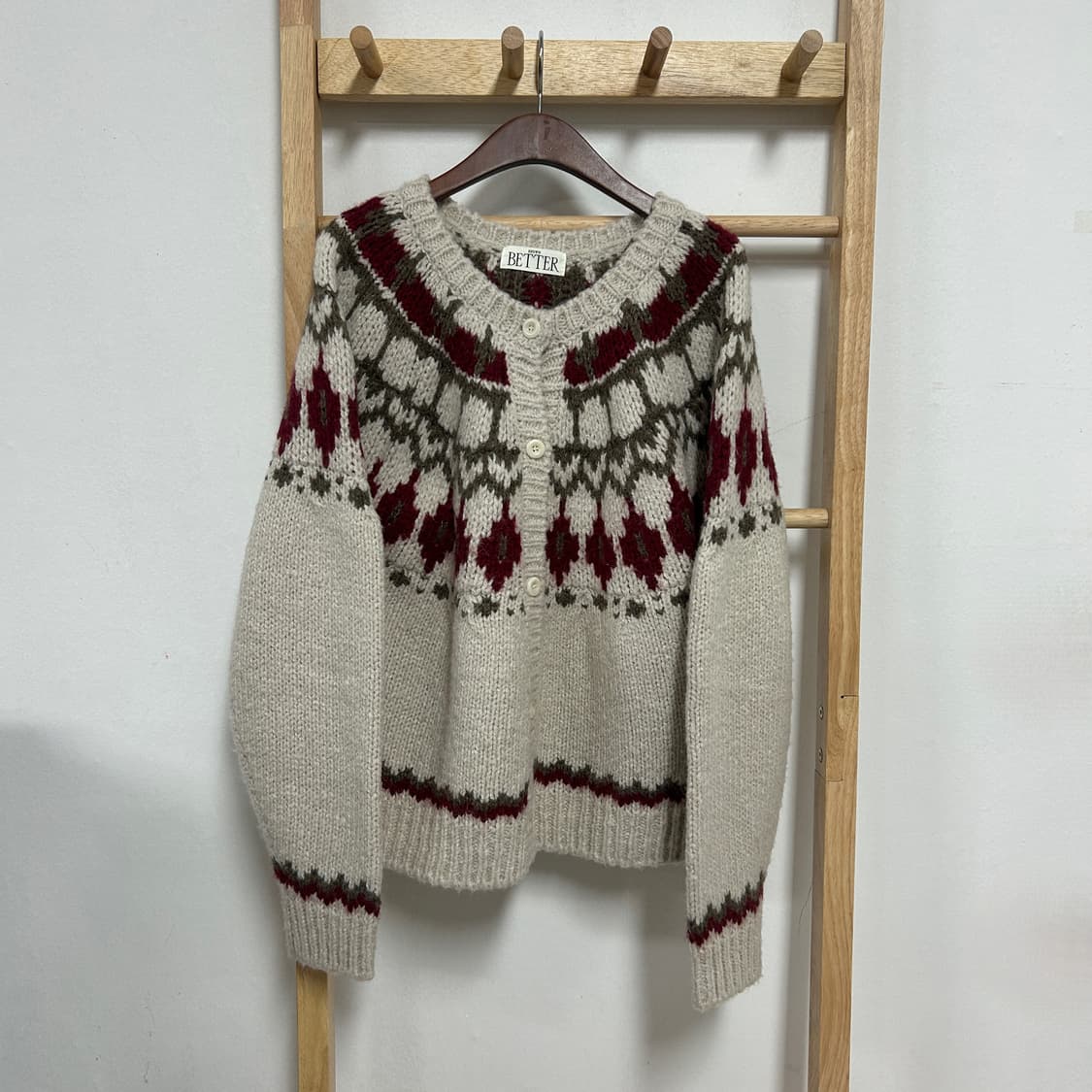 노운베러 다이아몬드 자카드 울 블렌드 가디건 오트밀 상품이미지2