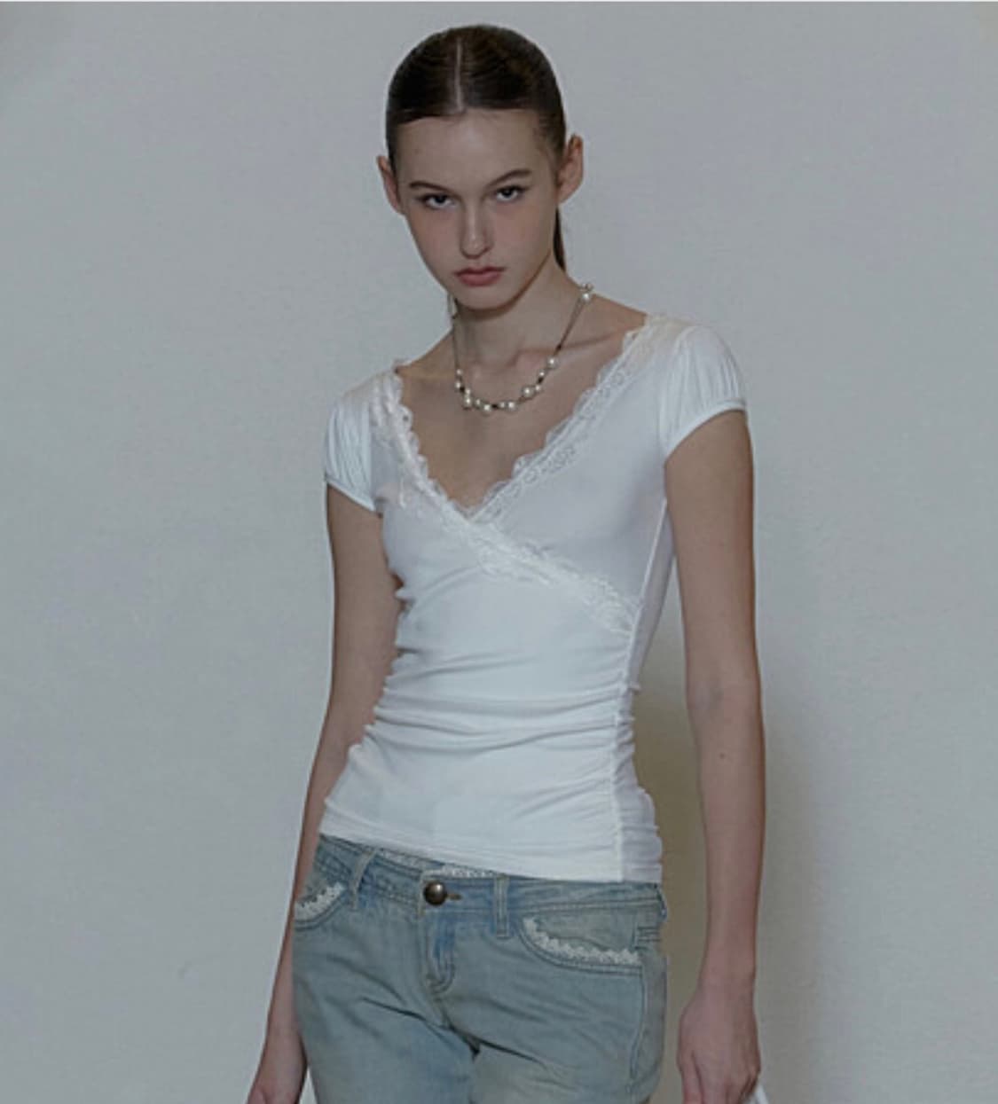 스컬프터 lace trim wrap tee white 레이스티 화이트  상품이미지2