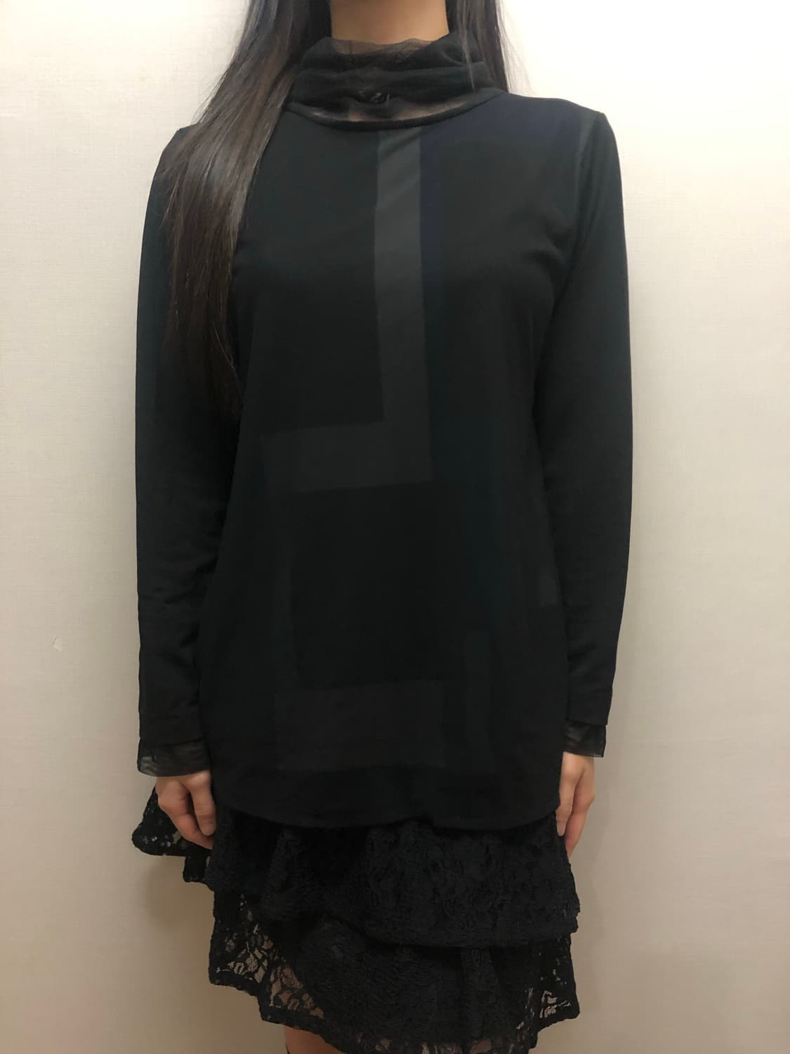 빈티지 블랙 레이스 하이넥 탑 상품이미지7