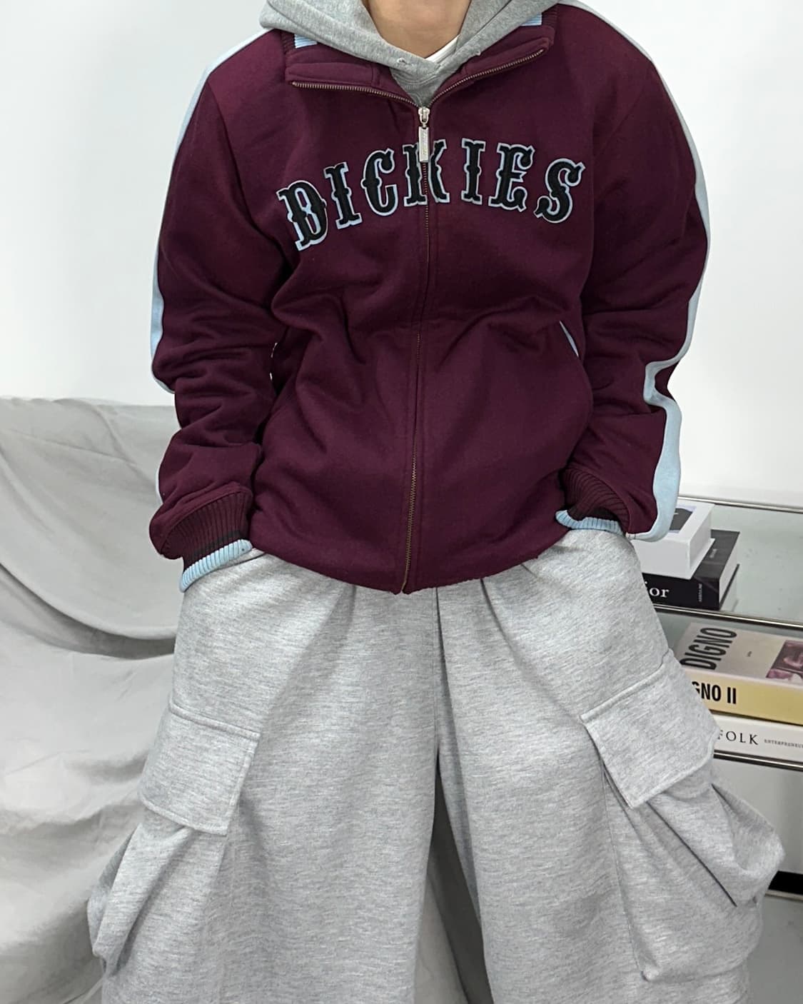 디키즈 빅로고 버건디 니트 집업 100 상품이미지1