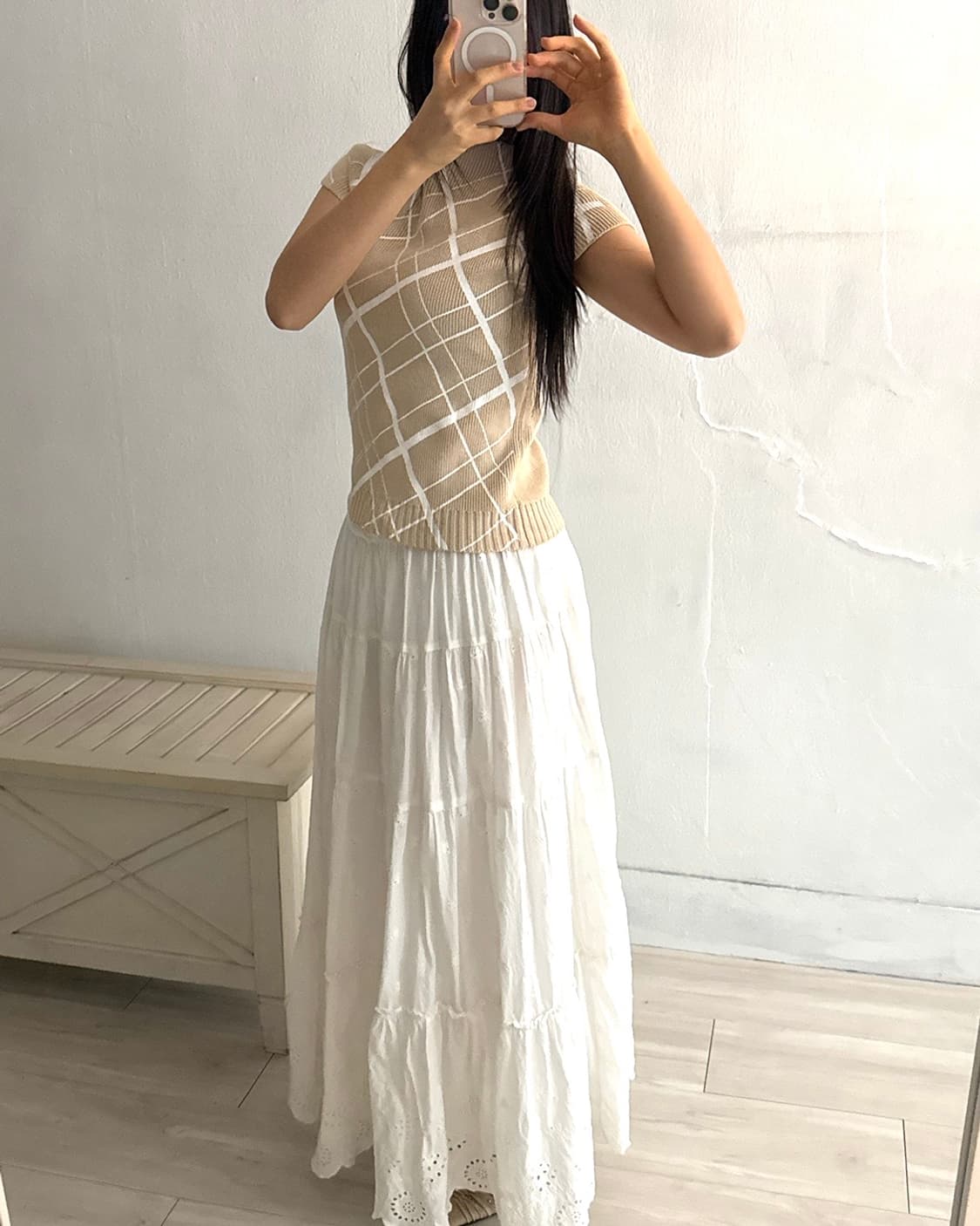 light beige check half top 상품이미지7