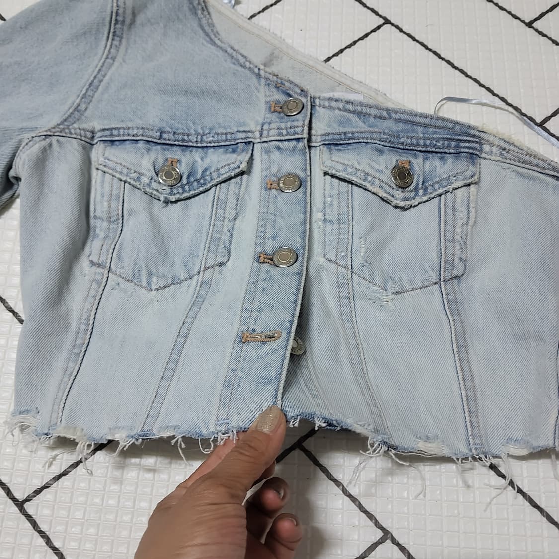 새상품 ZARA 자라 원숄더 비대칭 크롭 데님 탑 재킷 m 상품이미지6