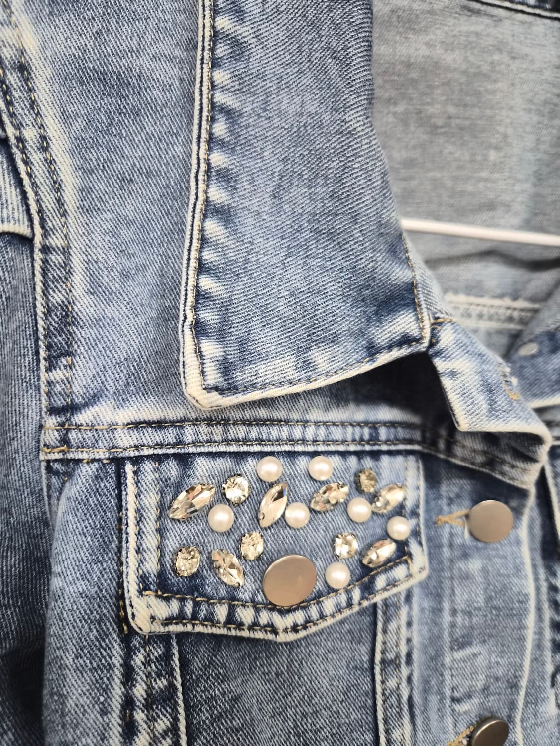 스톤비즈 벌룬 반팔 데님자켓.지고트 레이스 원피스 상품이미지4