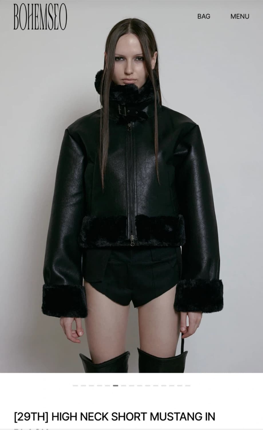 보헤미안 하이넥 숏 무스탕 블랙 상품이미지1