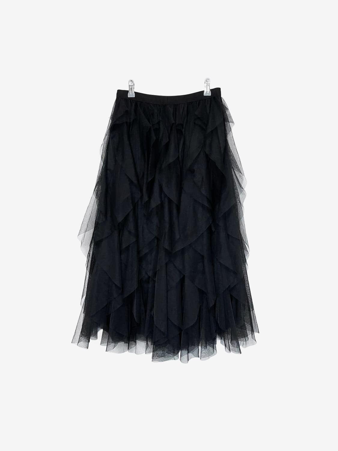 Layered Ruffle Tulle Long Skirt - Black 상품이미지4