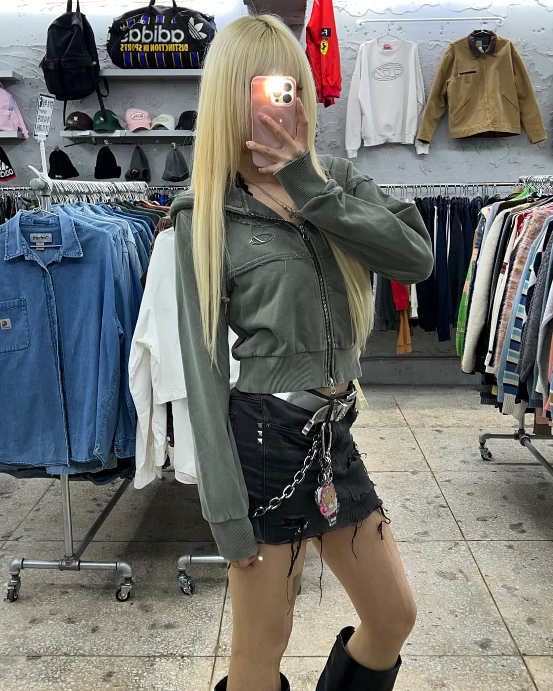 착샷O 오드스튜디오 카키 후드집업 상품이미지4