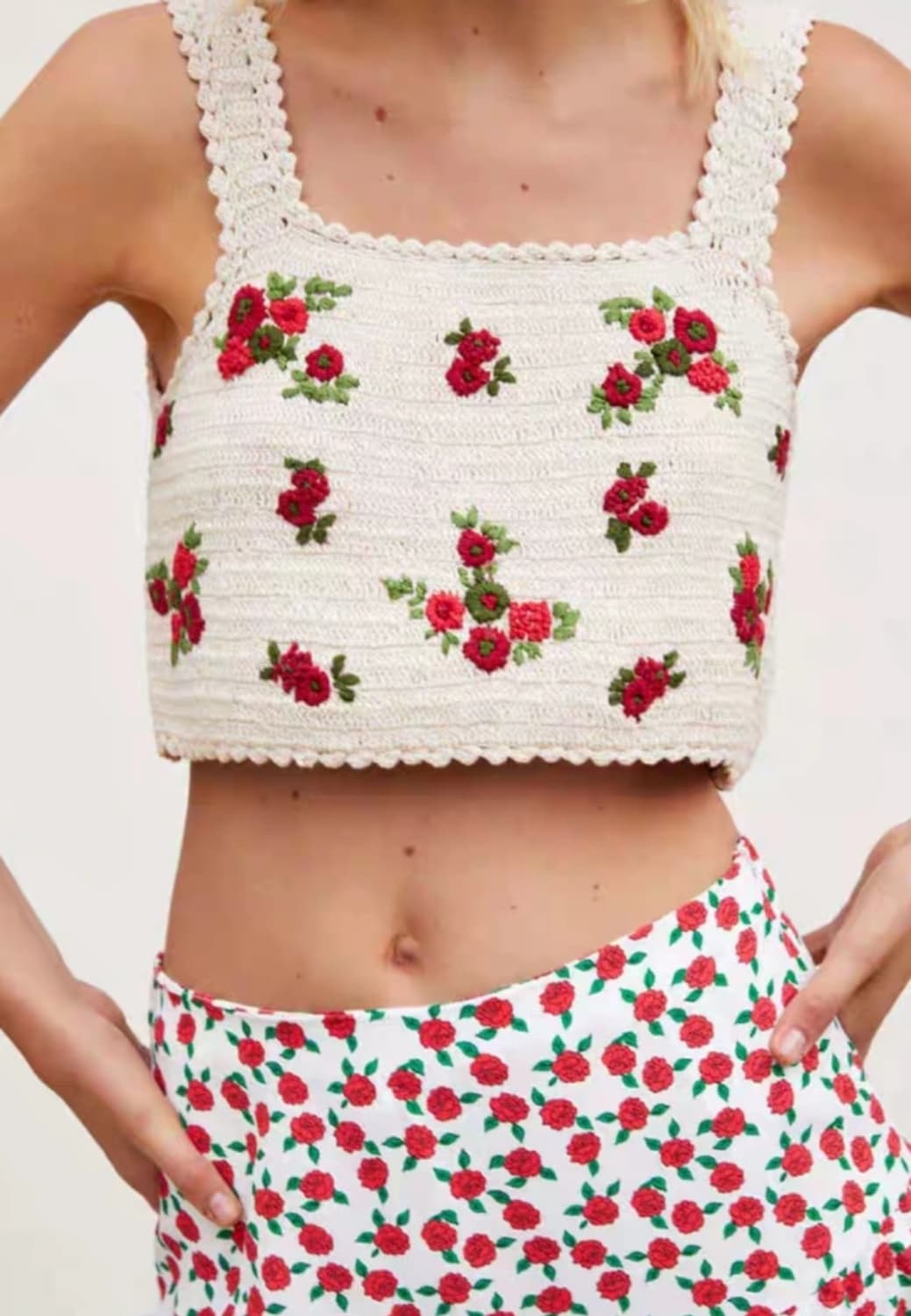 아이보리 플라워 뜨개 크로쉐 탑 상품이미지1