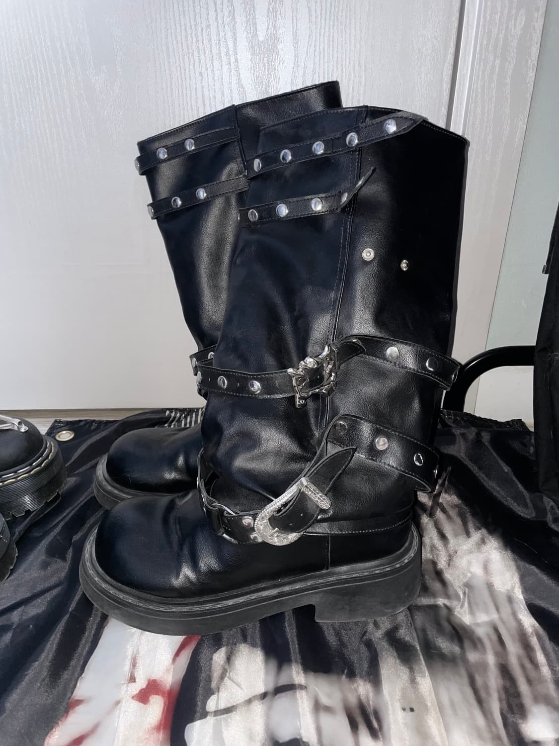 Vkei 00s Stud Belted Boots 스터드펑크레더부츠 40 상품이미지4