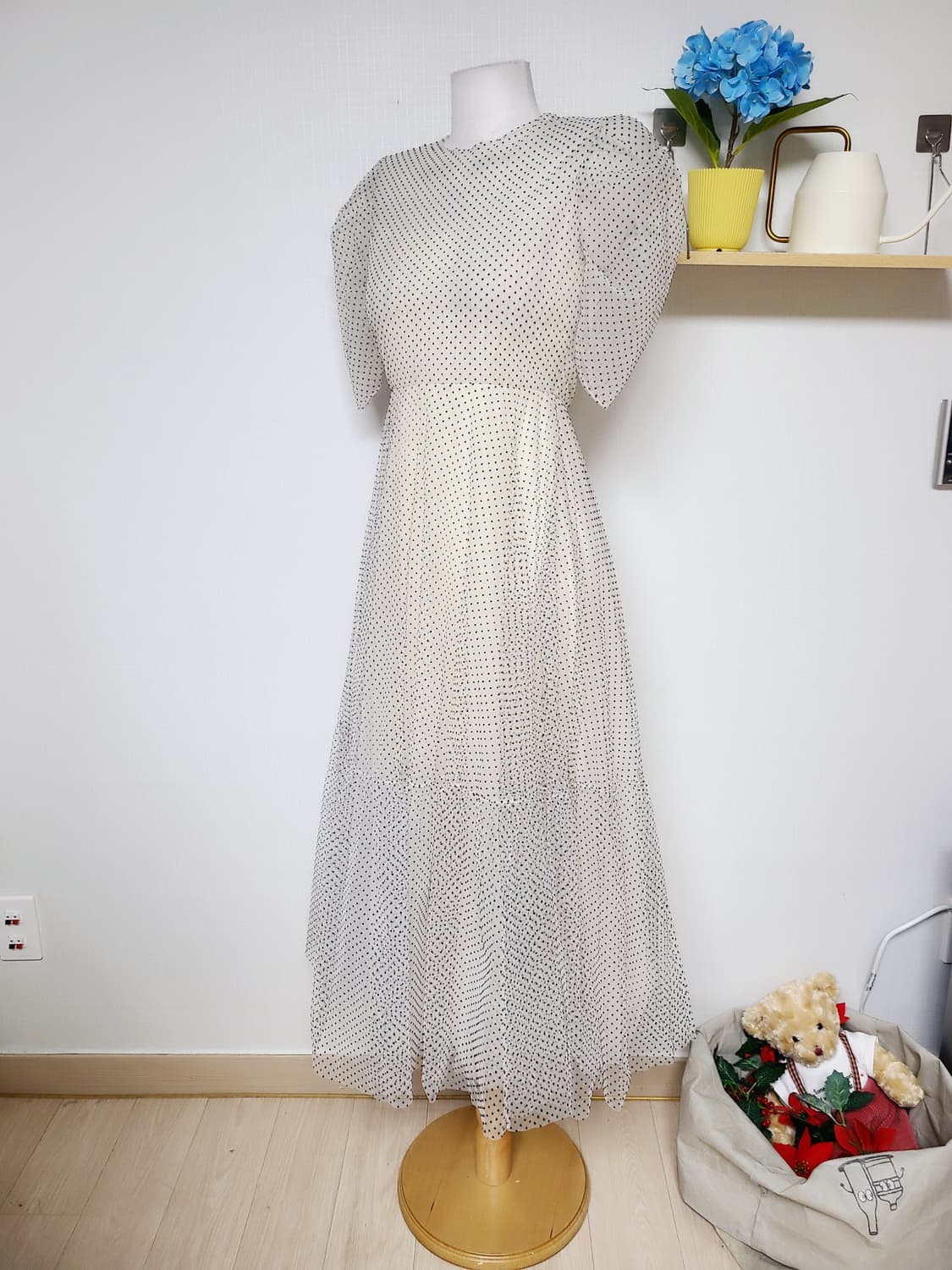 셀프웨딩 도트 시스루 롱원피스 66 아이보리 상품이미지5