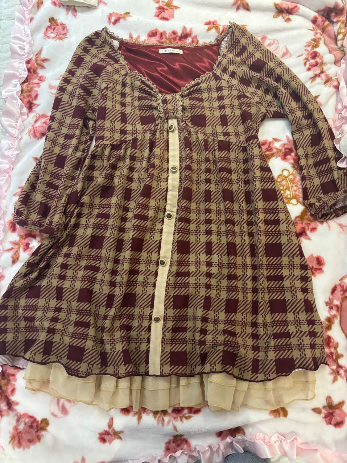 엑시즈팜 딸기초코 하운드체크 원피스 상품이미지1