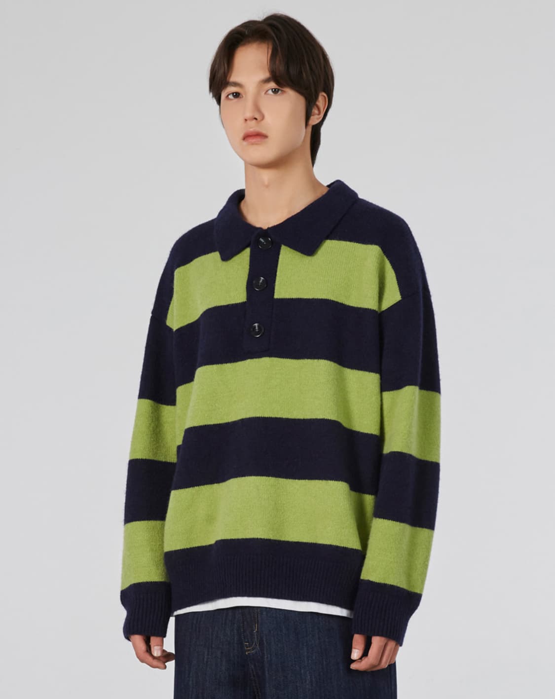 굿라이프웍스 오버핏 럭비 스트라이프 니트 라임 S GLW 상품이미지5