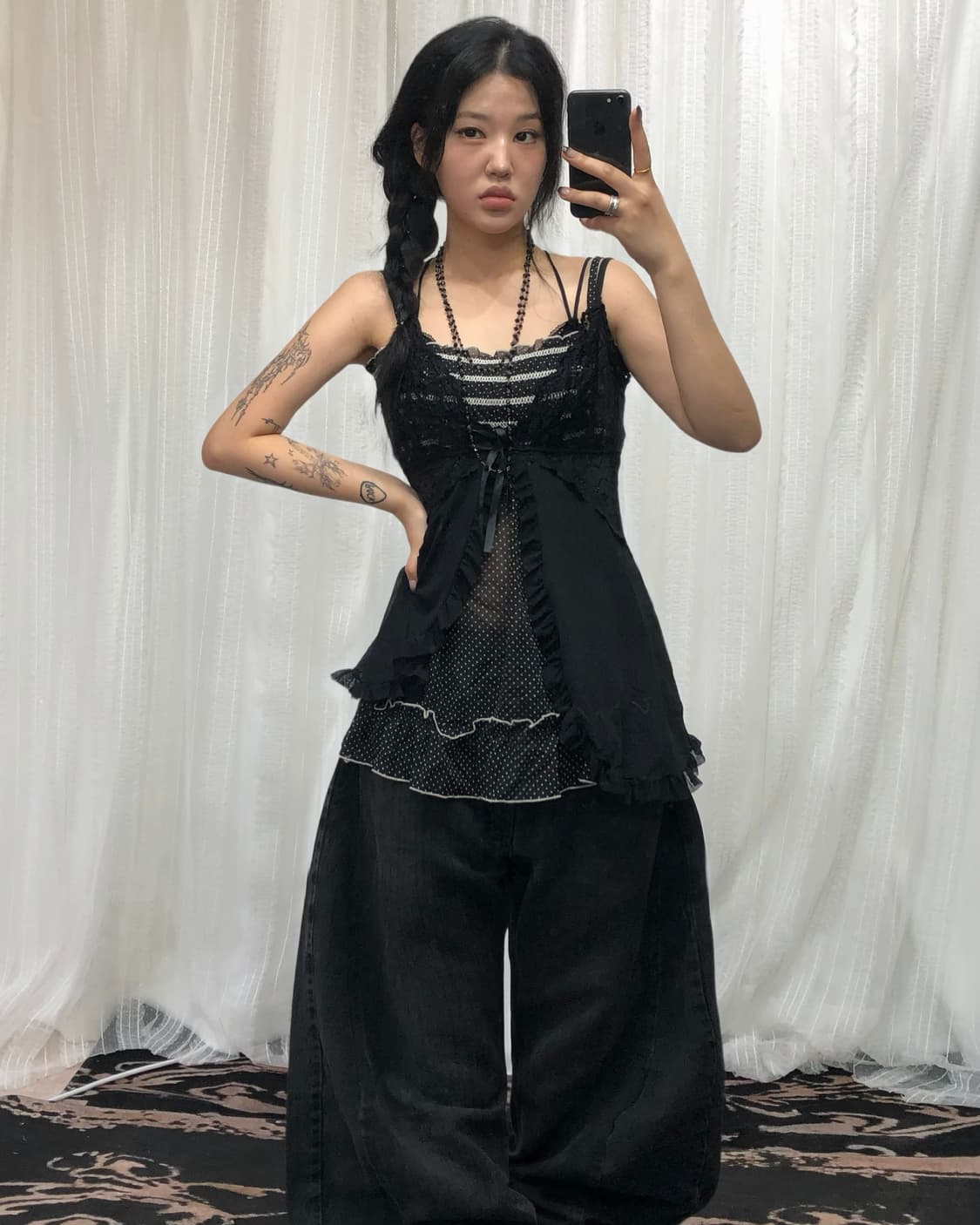 블랙 슬립 원피스 흑청 코디 상품이미지2
