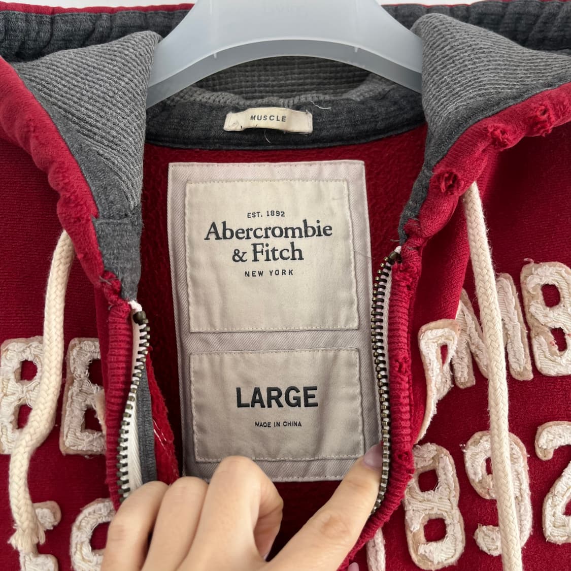 아베크롬비 양홍원 자수로고 버건디 후드집업 상품이미지5
