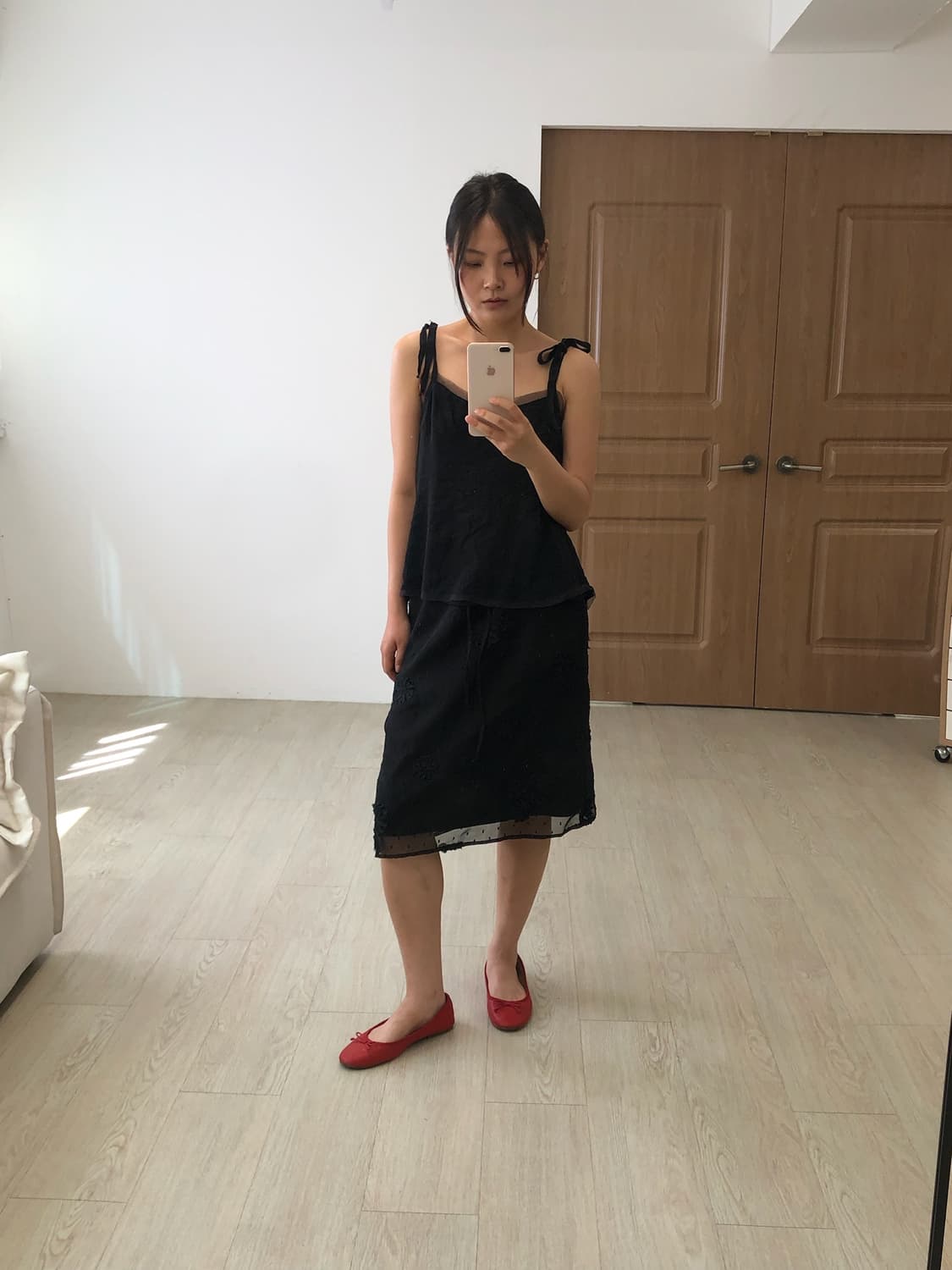 플라워 시스루 블랙 미디스커트 상품이미지6