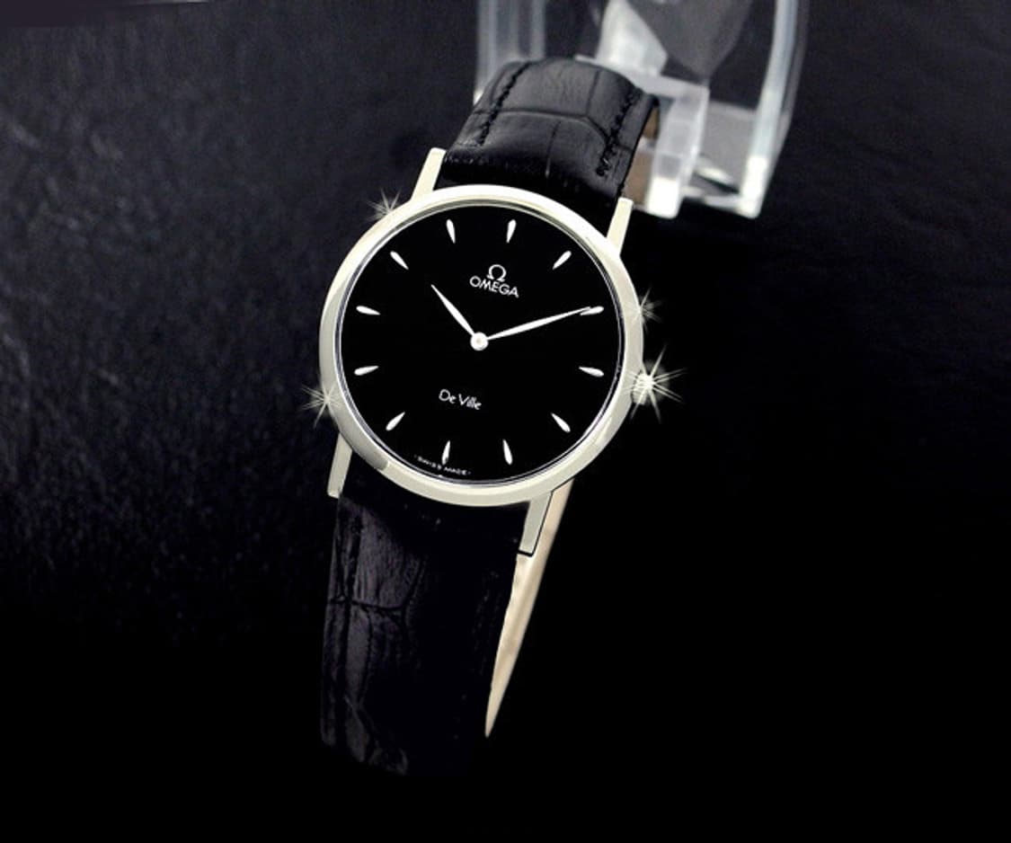 오메가 드빌 블랙판 쿼츠 남성 가죽 시계 상품이미지5