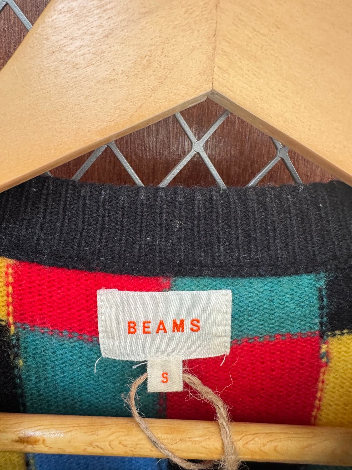 BEAMS 빔즈 컬러풀 체크 패턴 니트 울 니트 S 상품이미지3