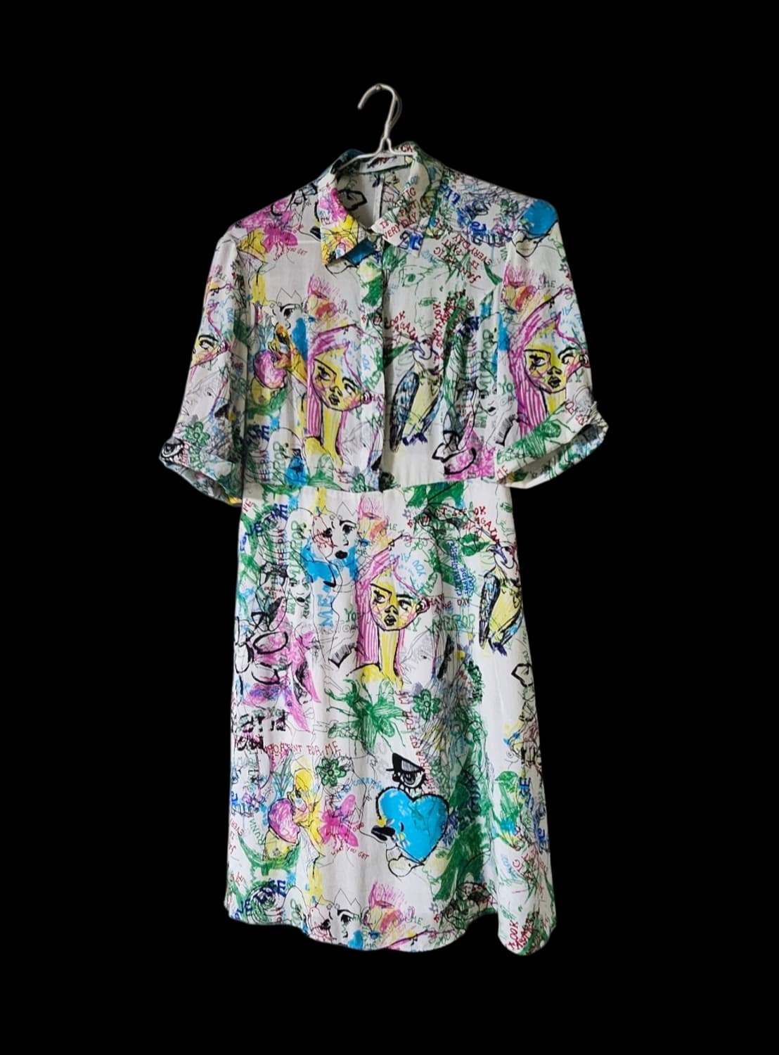 유니크 페이스 패턴 셔츠형 벨티드 미디원피스 55 상품이미지6