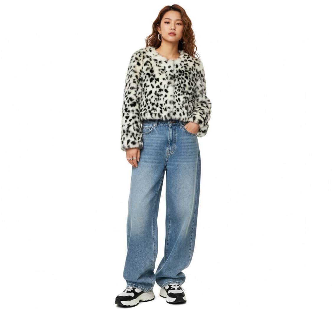 [F/55~66] 세실맥비 스노우레오파드 퍼 자켓 여성 빈티지 상품이미지1