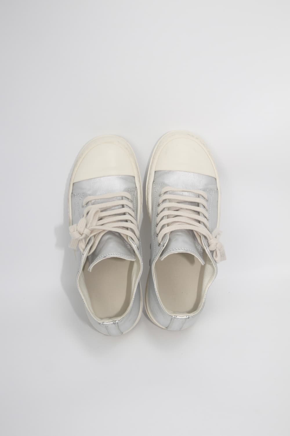 릭오웬스 다크쉐도우 실버 새틴 라몬즈 로우 스니커즈 상품이미지5